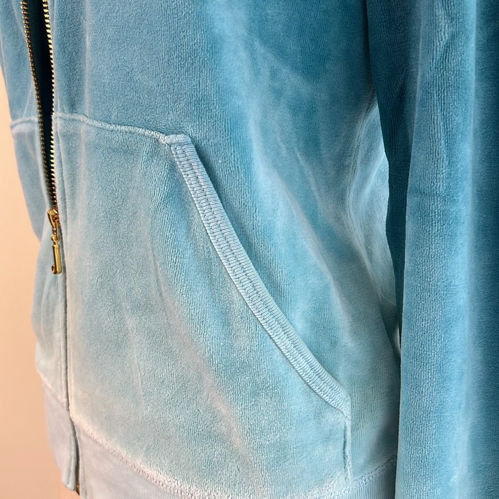 📌SOLD📌 GUC Vintage Y2K Juicy Couture Ombre Blue Velour Zip Up Hoodie  SZ-XL - Picture 6 of 16